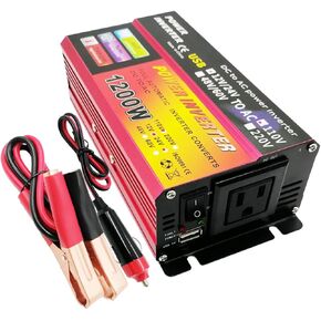 1200W Power Inverter DC 12V to 110V AC Converter with 1 USB Ports and 1 AC Outlet for Road Trip, Camping, RV, Truck, Car, Pickup Truck