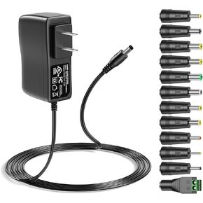 12v 2a Power Supply 12 Volt AC DC Charger Adapter with 12 Tips Replacement for LED Strip Light, CCTV Camera, BT Speaker, GPS, Webcam, Router, DC12V Power Cord