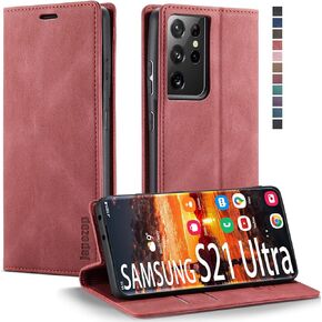 Samsung Galaxy S21 Ultra Case,Galaxy S21 Ultra Case Wallet with [RFID Blocking] Card Holder Kickstand Magnetic,Leather Flip Case for Samsung Galaxy S21 Ultra 6.8 Inch(Fashion Black)