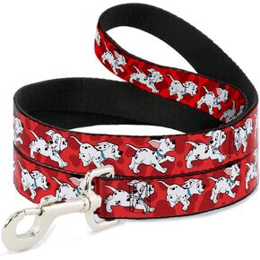 Buckle-Down Pet Leash - Dalmatians Running/Paws Reds/White/Black - 4 Feet Long - 1.5" Wide