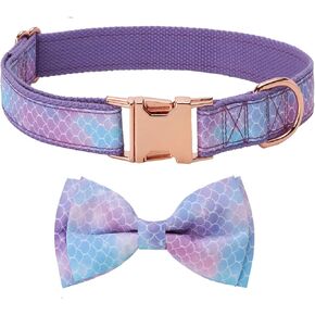 Dog Collar with Bow, Soft Comfy Bowtie Dog Collar, Cute Cotton Dog Collars Breathable Adjustable Pet Collars for Small Medium Large Dogs (Purple-L)