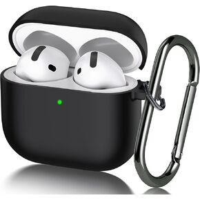 Seltureone for AirPods 4 Case,with Keychain,Front LED Visible,Support Wireless Charging,Soft Silicone Shockproof Case Compatible with AirPods 4th Generation Case (2024) - Black
