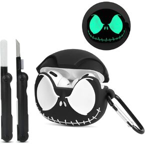 for Apple Airpods Pro 2nd/1st Generation Case Cover with Cleaner kit, [Eyes Glowing in The Dark] for Cute Airpods Pro/Pro 2 Case, Soft Silicone Funny 3D Skull Case for AirPod Pro 2/1, Black