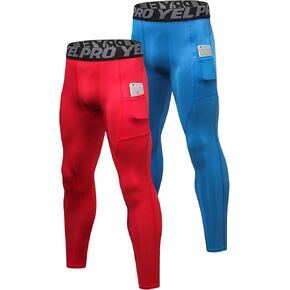 Queerier Men's Compression Pants Running Tights Pockets Sports Spandex Leggings Workout Cycling Athletic Thermal Pant in Saudi Arabia