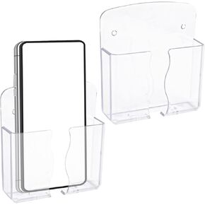 2pcs Wall Mount Phone Holders, Premium Plastic Clear Cell Phone Stand with Charging Hole Phone Rack Wall Mount Cell Phone Shelf Practical Smartphone Phone Accessories for Bathroom Shower