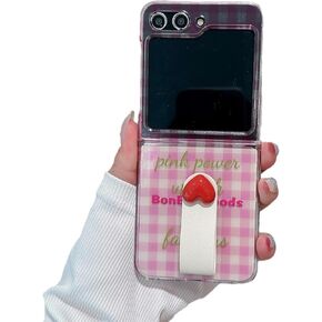 Cute Case for Galaxy Z Flip 6 Small Love Heart Print, Trendy Lovely Girls Protective Case for Samsung Galaxy Z Flip 6 Kawaii PU Holder, Woman Hard PC Case for Z Flip 6 -Pink