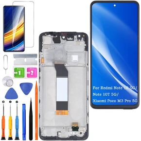Screen Replacement for Xiaomi Redmi Note 10 5G / Note 10T 5G Original, for Xiaomi Poco M3 Pro 5G LCD Touch Panel Display Digitizer Assembly Repair Parts with Kit（Black with Frame）