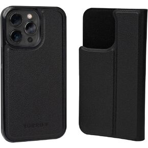 TORRO Leather Case Compatible with iPhone 14 Pro – Genuine Leather Bumper Case with Magnetically Detachable Cover with Kickstand (Black)