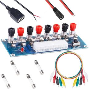 XH-M229 ATX Transfer Board Desktop PC Supply Power Module 3.3V 5V 12V Output Terminal Precise 24-Pin with 20A Fuse USB/DC Female Cable Alligator Clip Cable