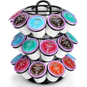 Coffee Pod Holder, K Cup Holders, 3 Tier Coffee Pod Carousel Compatible with K Cups (27 Pods), Spins 360-Degrees, Modern Black Design
