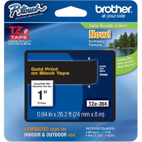 Genuine Brother 1" (24mm) Gold on Black TZe P-Touch Tape for Brother PT-2500PC, PT2500PC Label Maker