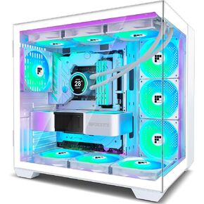 PC Case - Pre-Installed 6 PWM ARGB Fan, ATX Mid-Tower Gaming PC Case, 270° Panoramic Glass with Type-C, F600 White