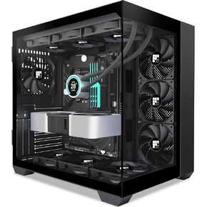 PC Case - Pre-Installed 3 PWM No RGB Fan, ATX Mid-Tower Gaming PC Case, 270° Panoramic Glass with Type-C, F300 Black