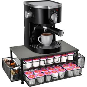 Spacrea Coffee Pod Holder - 2 Tier Coffee Station with Pod Storage Drawer and Coffee Accessories Holder, 63 Large or 80 Small Capsule Organizer, K Cup Holder for Home Office Cafe Counter(Black)