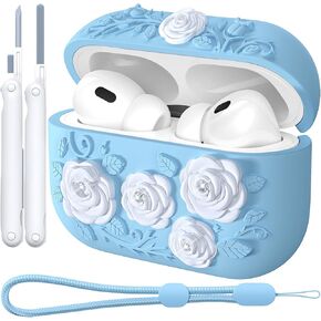 Floral Embossed Case for Apple AirPods Pro Case 2nd 1st Generation Women, VISOOM 3D Rose Flower Air pods Pro Case Cute iPods Pro 2 Protective Cover with Lanyard for Airpods Pro 2nd/1st Gen