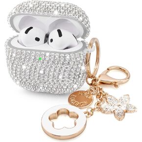 VISOOM Cute Jewelry Case for Airpods 4 Cases 2024 Cover Women, Sparkly Air pods 4 Gen Case Hard TPU Airpod Case 4th Generation Glitter iPods 4 Case with Bling Keychain for iPods Earbuds Airpods 4th