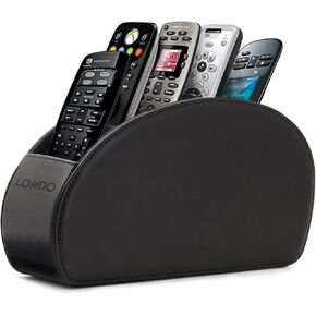 Londo Remote Control Holder with 5 Pockets - Store DVD, Blu-Ray, TV, Roku or Apple TV Remotes - PU Leather with Suede Lining - Slim, Compact Living or Bedroom Storage