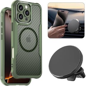[2 in 1 Set] for iPhone 16 Pro Max Magsafe Case & Car Mount, [Military-Grade Drop Protection] [Strong Magnetic], [Never Fall Off] Car Vent Phone Mount, Protective Slim Phone Case for 16 Pro Max, Black