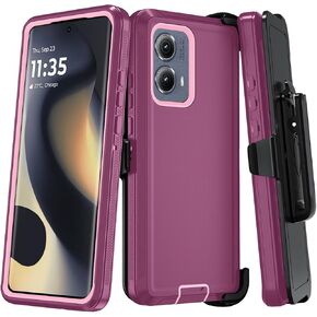Qinmay Phone Case for Motorola Moto Edge 5G 2024 Case, Heavy Duty Shockproof & Dropproof 3-Layer Cover Phone Case for Motorola Moto Edge 2024 (WineRedPink)