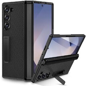 Ruky for Z Fold 6 case with Stand, Full Body Case with Built-in Screen Protector & Hinge Protection PU Leather Protective Phone Case for Samsung Galaxy Z Fold 6 5G, Carbon Fiber