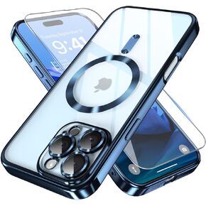 LOVOUS for iPhone 16 Pro Max Case with MagSafe, Full Camera Lens Protector, Military Grade Drop Protection, Glitter Clear Cute Phone Cover Stylish Durable TPU Magnetic Case for Women Girls, Gold