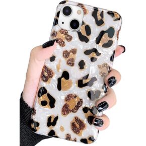J.west Case Compatible with iPhone 14 Plus Case,Luxury Sparkle Translucent Clear Vintage Leopard Print Soft Silicone Cover for Girls Women Protective Phone Case for iPhone 14 Plus 6.7 inch Cheetah