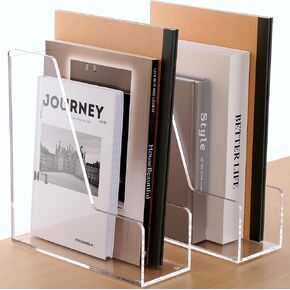 SANRUI Magazine File Holder Desk Organizer Clear Acrylic Vertical File Organizer for Office Home 2-Pack