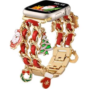 Stylish Metal Band Compatible with Apple Watch Bands for Women 40mm 38mm 41mm 44mm 42mm 45mm 46mm,Pretty Chain Strap with Apple Watch Accessories Charms for iWatch Bands Series 10 9 8 7 6 5 4 3 2 1 SE