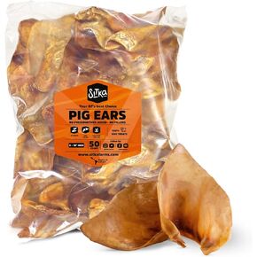 Sitka Farms Pig Ears for Dogs 50 Count - 100% Natural Premium Dog Treats - Single Ingredient Training and Reward - Dental Chews for Large Small and Medium Dogs