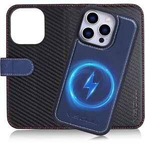 VISOUL Leather Wallet Case for iPhone 16 Pro Max, Genuine Leather Wallet Magnetic Folio Phone Cover with Card Holders Kickstand Shockproof Designed for iPhone 16 Pro Max 6.9"- Black