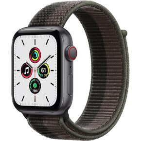 Apple Watch SE (1st Generation) (GPS + Cellular) Smartwatch with 44mm Space Gray Aluminum Case and Tornado Gray/Wolf Gray Sport Loop.