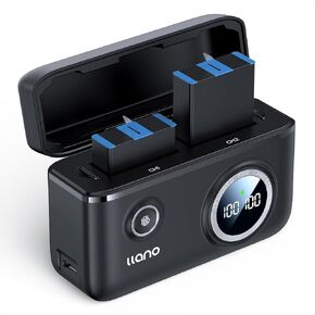 llano 2-Pack Batteries and Dual Battery Fast Charger for GoPro HERO12/HERO11/HERO10/HERO9 Enduro Battery Black