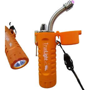 TrueLightEssentials Electric Rechargeable Plasma Lighter - Waterproof USB Arc Lighters with Flashlight LED Battery Indicator and Flexible Neck for Candle Survival Camping Emergency (Orange, Long) in Saudi Arabia