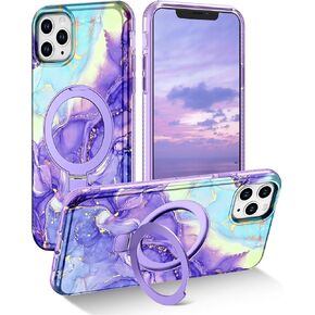 Lamcase for iPhone 16 Pro Case with Magnetic Invisible Ring Stand [Compatible with MagSafe], Full Body Rugged Slim Women Men Girl Shockproof Marble Pattern Design Case, Violet