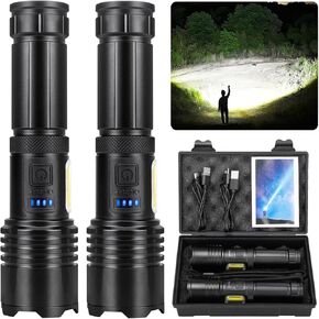 Rechargeable Flashlights High Lumens, Super Bright Flashlight with 7 Modes, Waterproof LED Flashlight, Handheld Powerful Flashlights for Camping, Emergencies, Home (2 Pack)