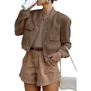 ANRABESS Womens Bomber Jacket Button Cropped Casual Varsity Jackets Shackets Fall Trendy Fashion Travel Outfits with Pockets