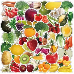 50Pcs Fruits Vegetable Stickers for Kids Teens,Realistic Food Fruit Stickers,Teachers Student Stickers for Classroom Theme Party Favor, Waterproof Stickers for Water Bottles Laptop Scrapbook