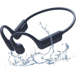 Open-Ear Headphones Bone Conduction - 32GB MP3 Player, IP68 Waterproof Swimming Headphones, Secure Fit for Workouts, Running, Built-in Microphone, Grey