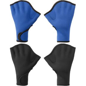 PATIKIL Swim Gloves, 2 Pair Webbed Swimming Gloves Aquatic Fitness Water Resistance Swim Hand Paddles for Women and Men Water Aerobics, XL, Dark Blue/Black