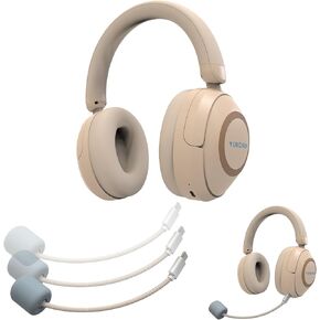 YUNCHUN Voice Feedback Headset with Microphone Can Hear Your Own Voice, Wireless Call Center Earphone 50 Hours Working Time，ENC Make Call Clear Office Mobile Call for Gaming (Beige White)