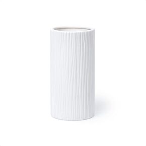 D'vine Dev 10 Inch Cylinder Vase, White Waterfall Textured Ceramic Flower Vase for Home Décor, VS-WF-B-2