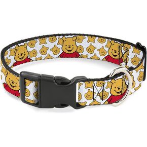 Disney Pet Collar, Dog Collar Plastic Buckle, Winnie The Pooh Chibi Pose and Expressions Scattered White, 11 to 16.5 Inches 1.0 Inch Wide