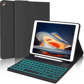 Keyboard Case for iPad 6th Generation 2018, 5th (2017), iPad Air 2/Air, iPad 9.7 inch, Slim Folio Cover with Pencil Holder, Detachable Wireless Bluetooth Keyboard, QWERTY Layput, Auto Sleep/Wake Blue