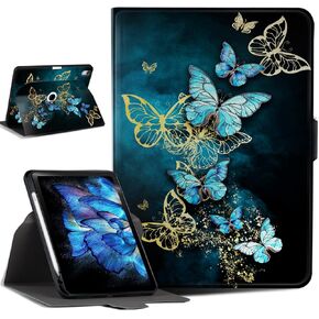 Roating Case for iPad Air 11 inch M2 2024 with Pencil Holder, for iPad Air 5th Generation/4th Gen Case 2022/2020 10.9 Inch, Blue Butterfly
