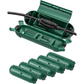 DEWENWILS [4 Pack] Outdoor Extension Cord Safety Cover, Weatherproof Electrical Connection Box, Adjustable Compartment for AWG 12/14/16 Cords, Protect Holiday Decoration Lights and Plugs, Black+Green