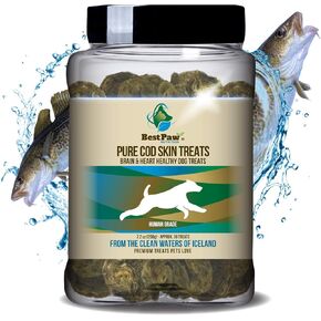 Best Paw Nutrition Organic Raised Wild Fish Treats Icelandic Pure Cod Skins or Lobster & Kelp Reward Protein Snacks Rich in EPA & DHA K9 Brain Heart Skin & Coat Health