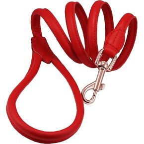 Dogs My Love 4ft Long Round Genuine Rolled Leather Dog Leash Red (Medium: 7/16" (10mm))