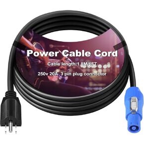6ft Power Cable Cord NEMA 5-15P to Male Connector, 16 AWG Wire, 20A 3 Pin AC Power Cable Cord for Outdoor Stage Light LED Screen