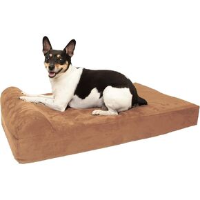 Barker Junior - 4" Pillow Top Orthopedic Dog Bed with Headrest for Small Dogs 20-30 Pounds