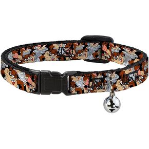 Cat Collar Breakaway Tasmanian Devil Vortex Poses Stacked Black 8 to 12 Inches 0.5 Inch Wide